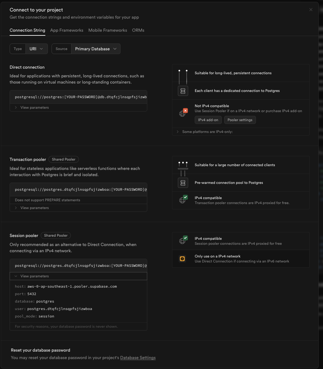 Supabase Connection Options