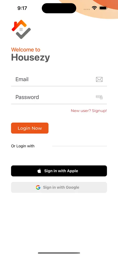 User authentication interface with signup and login options