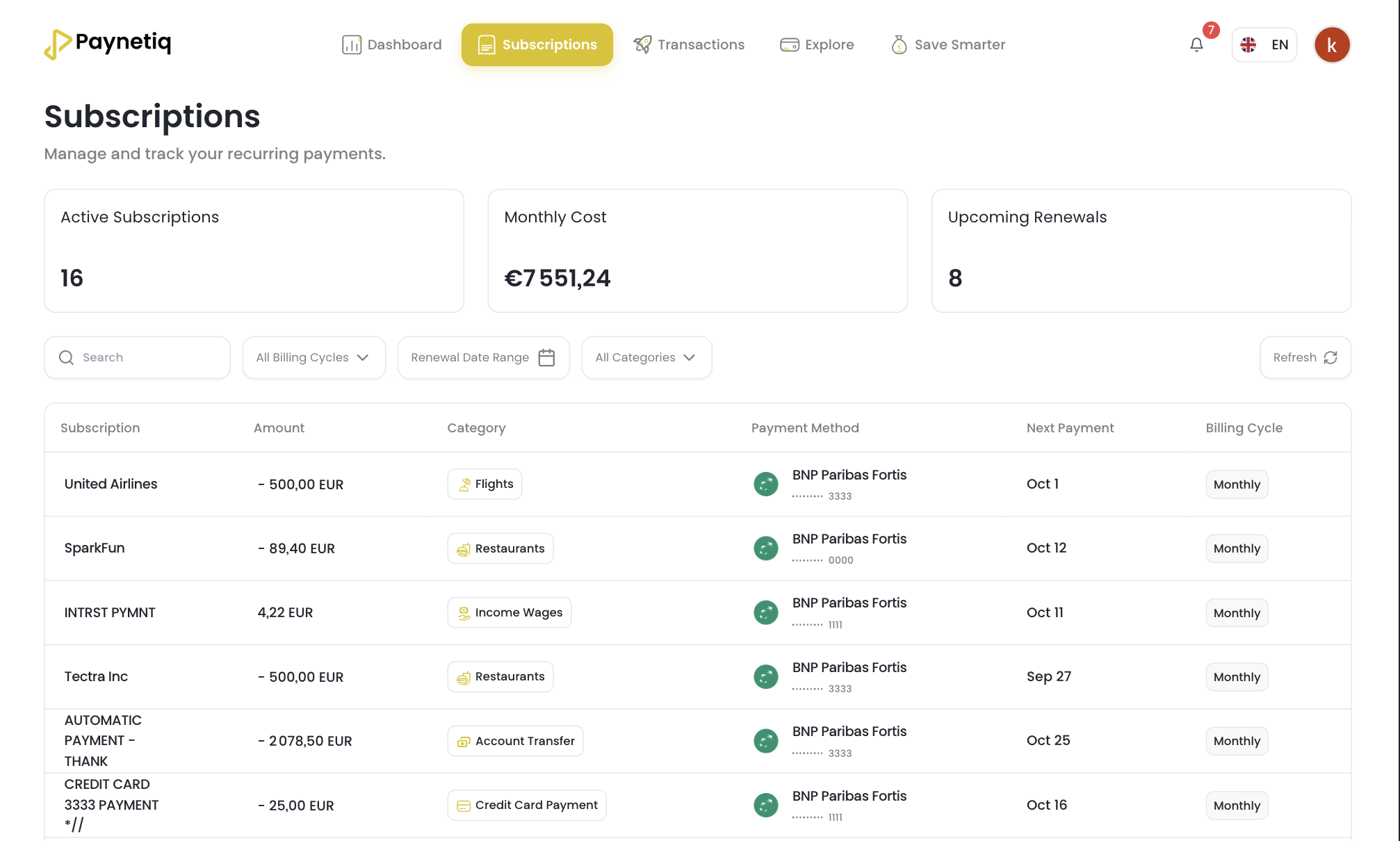 Subscription Tracking